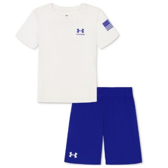 Under Armour Toddler 2T Graphic T-Shirt & Shorts, 2 Piece Set - White / Blue NWT - Picture 1 of 3